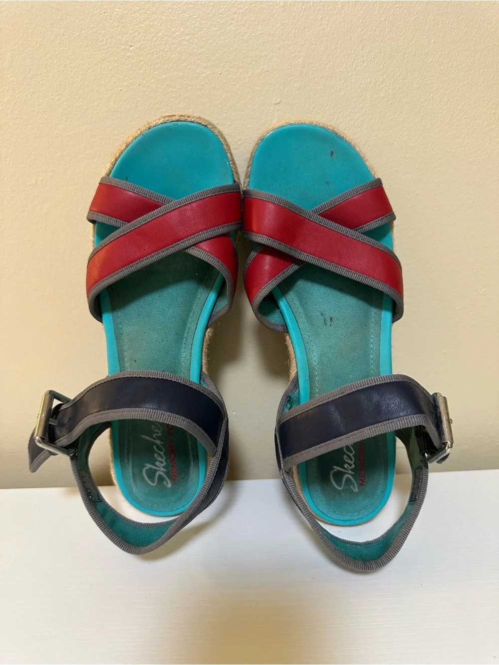 Women's Multicolor Platform Sandals - Blue & Red